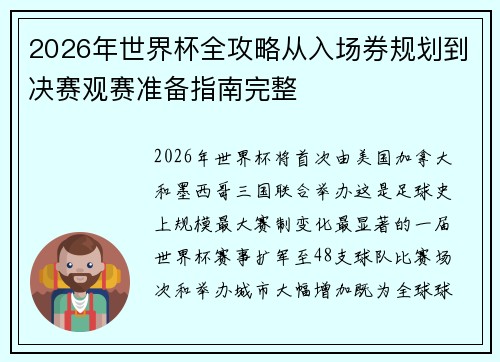 2026年世界杯全攻略从入场券规划到决赛观赛准备指南完整 2026年世界杯全攻略从入场券规划到决赛观赛准备指南完整